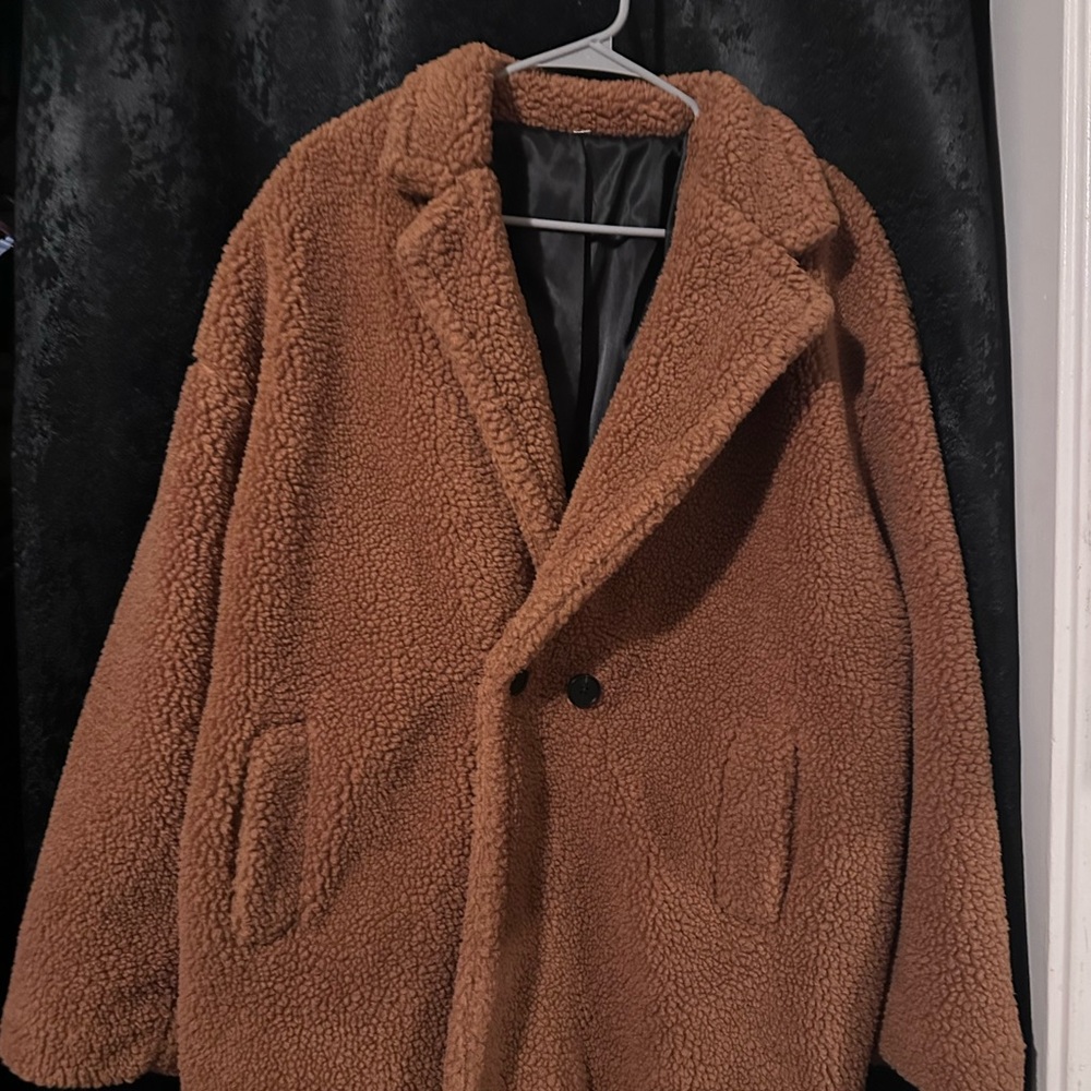Womens Tan Sherpa Coat
